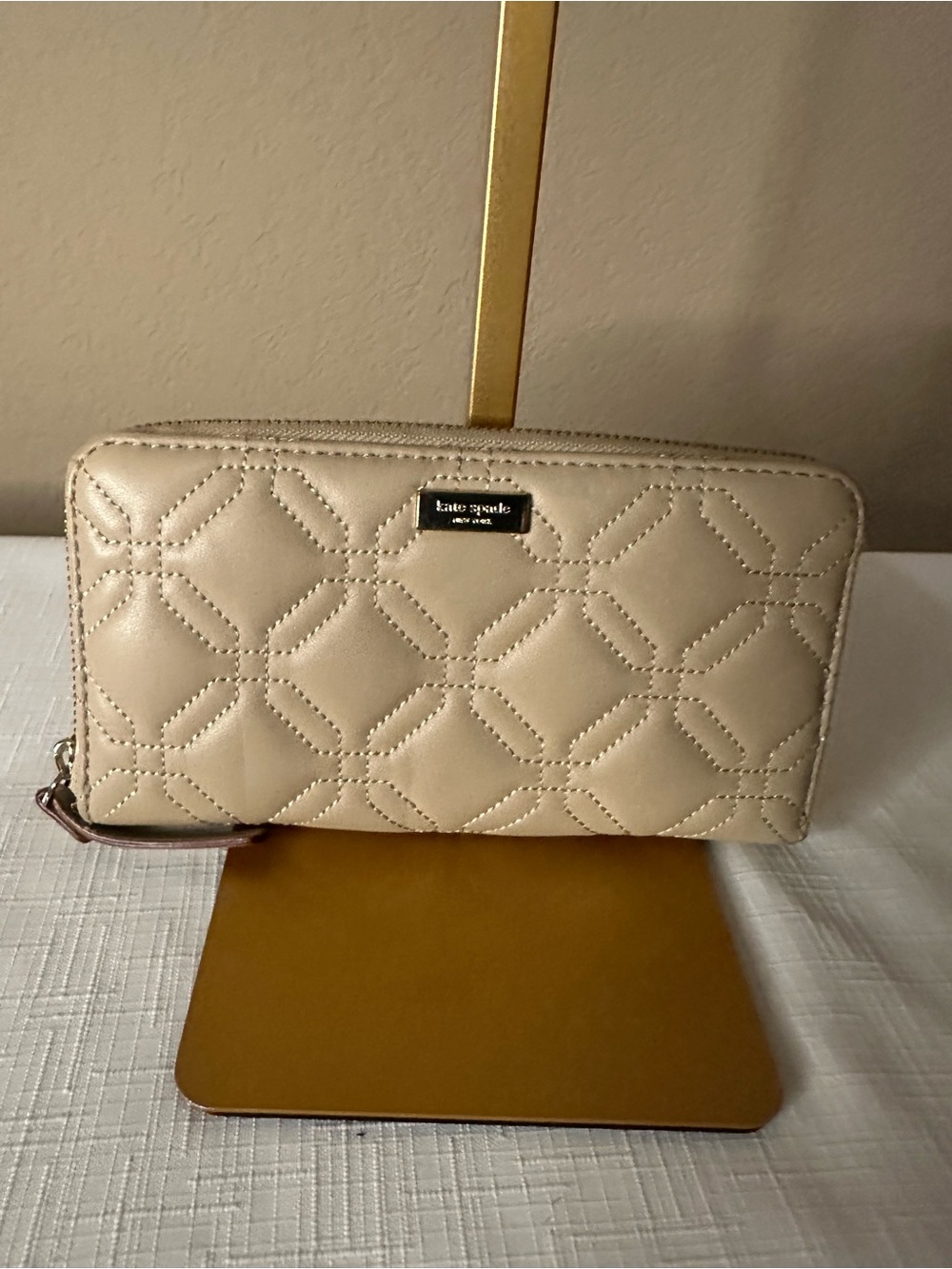 Kate Spade Beige Quilted Zip-Around Continental Wallet